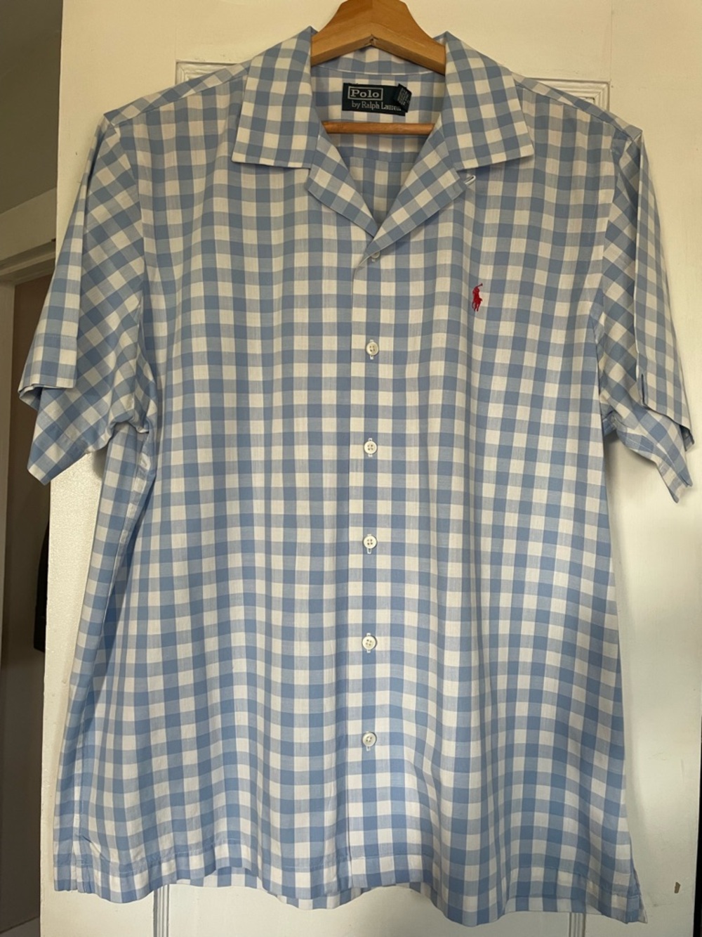 POLO by RALPH LAUREN Men’s L Light Blue + White Classic Gingham Shirt